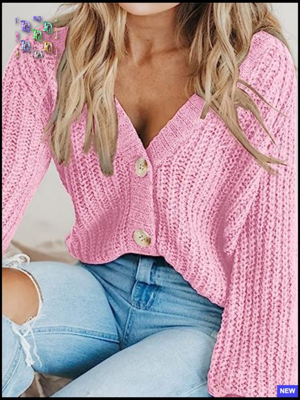 Chunky Knit Open Front Cardigan Long Sleeve Button Loose Short Coats - Picture 4 of 7